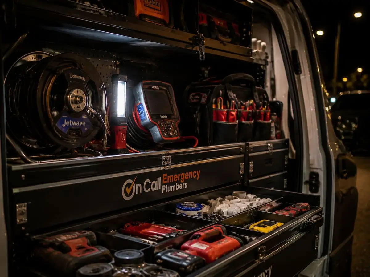 Drain cleaning tools stored in a service vehicle, Mordialloc